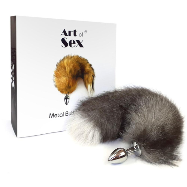 купить Металлическая анальная пробка с хвостом из натурального меха Art of Sex size M Artctic fox