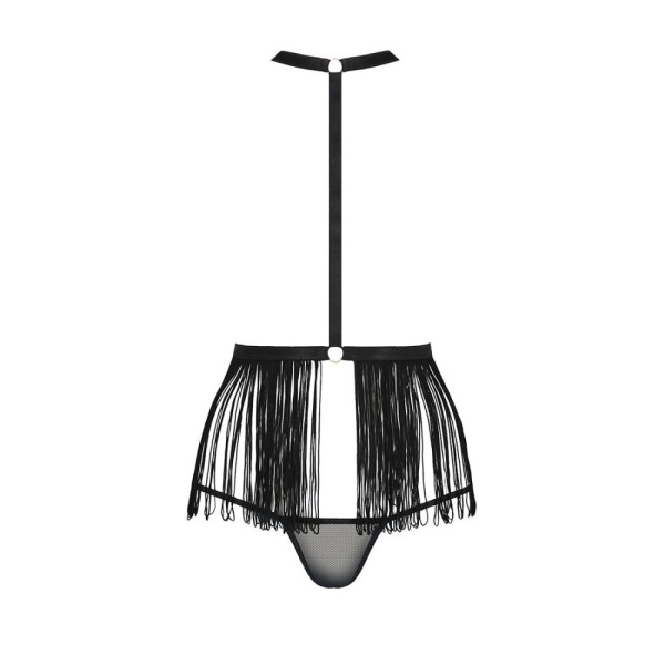 купить Комплект белья INDRA SET OpenBra black S/M - Passion Exclusive: стринги, портупея с бахромой