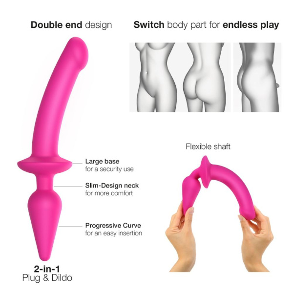 купити Анальна пробка з дилдо 2в1 Strap-On-Me SWITCH PLUG-IN DILDO Fuchsia L, діаметр 4,5/3,4 см