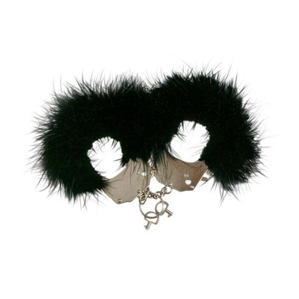 купить Наручники металлические Adrien Lastic Handcuffs Black с черной пушистой отделкой