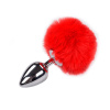 фото Металлическая анальная пробка Кроличий хвостик Alive Fluffy Plug L Red, диаметр 3,9 см