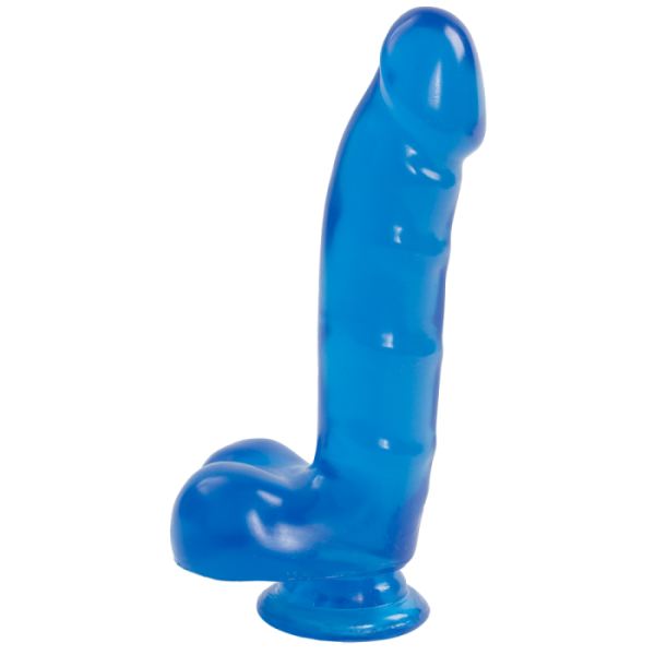 купить Фаллоимитатор Doc Johnson Jelly Jewels Cock & Balls Blue, диаметр 3,6см, антибактериальный ПВХ