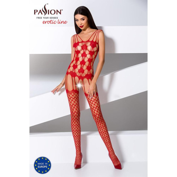 купить Бодистокинг Passion BS067 red, комбинезон, имитация чулок и топа на бретелях