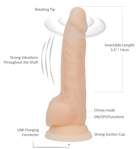 купить Фаллоимитатор с вибрацией и ротацией Naked ADDICTION James 8″ Rotating & Vibrating Dong, пульт ДУ, д