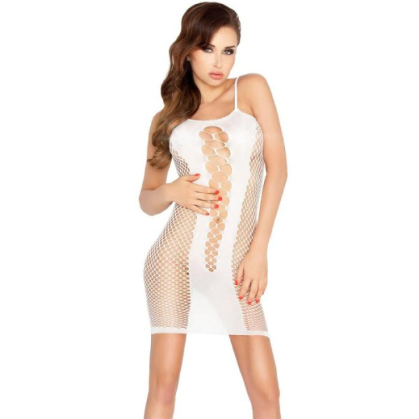 купить Бодистокинг Passion BS027 white, платье-сетка на бретелях, очень откровенное
