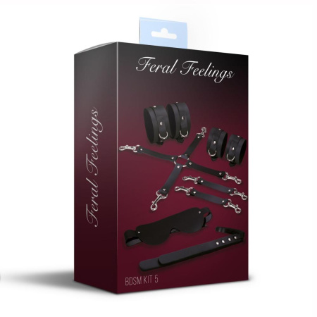 фото Набор Feral Feelings BDSM Kit 5 Black, наручники, поножи, коннектор, маска, паддл  || фото Набір Feral Feelings BDSM Kit 5 Black, наручники, поножі, конектор, маска, паддл 