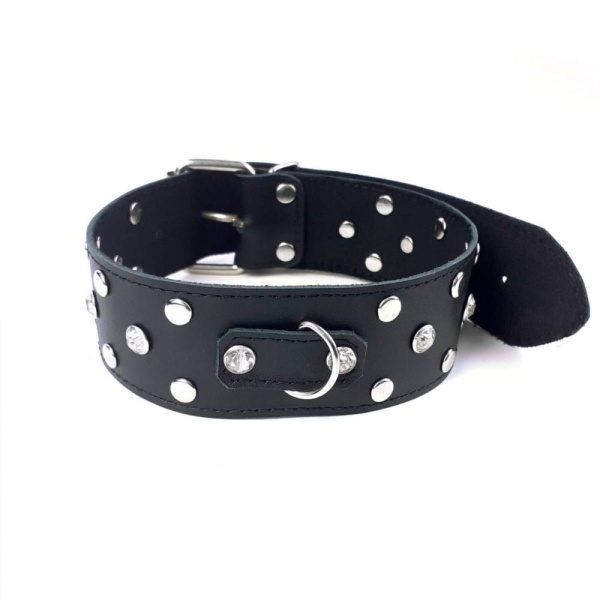 купить Ошейник из натуральной кожи с заклепками и стразами Art of Sex - Jenna Collar, Черный