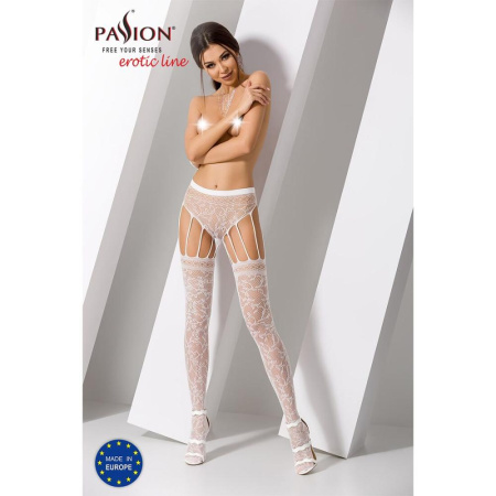 фото Эротические колготки-бодистокинг Passion S003 white, имитация кружевных чулок и трусиков  || фото Еротичні колготки-бодістокінг Passion S003 white, імітація мереживних панчіх та трусиків 
