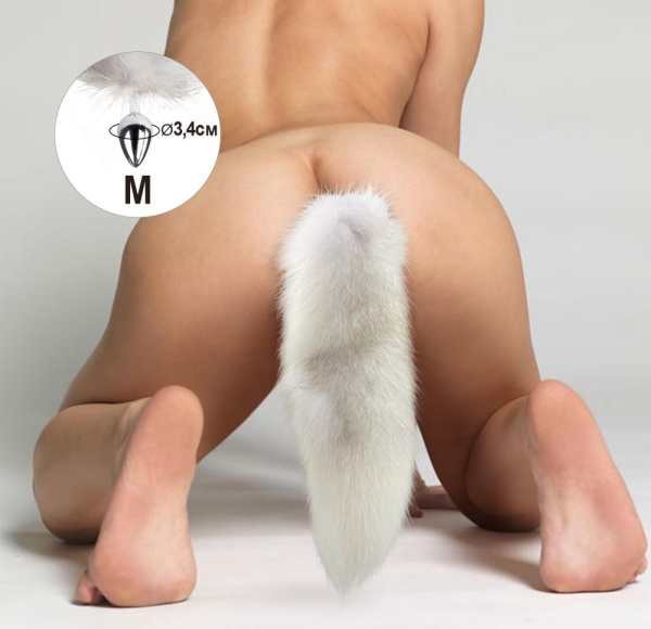 купить Металлическая анальная пробка с хвостом из натурального меха Art of Sex size M White fox