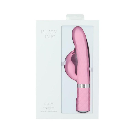 фото Роскошный кролик с ротацией и вибрацией Pillow Talk Lively, Pink, кристалл Сваровски, тройной отрост  || фото Розкішний кролик з ротацією та вібрацією Pillow Talk Lively Pink, кристал Сваровскі, потрійний відро 