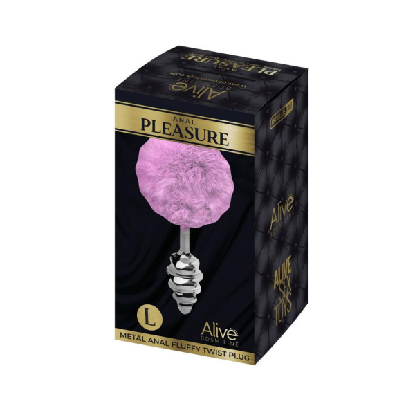 купити Металева анальна пробка Кролячий хвостик Alive Fluffy Twist Plug L Purple, діаметр 3,8 см