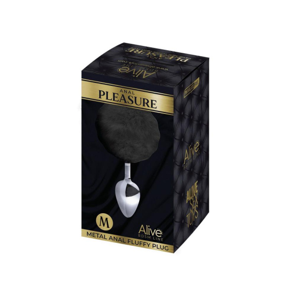 купити Металева анальна пробка Кролячий хвостик Alive Fluffy Plug M Black, діаметр 3,4 см