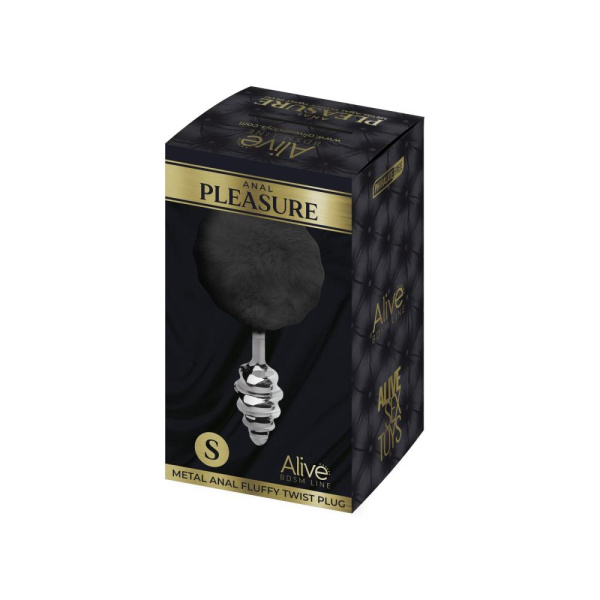 купити Металева анальна пробка Кролячий хвостик Alive Fluffy Twist Plug S Black, діаметр 2,9 см