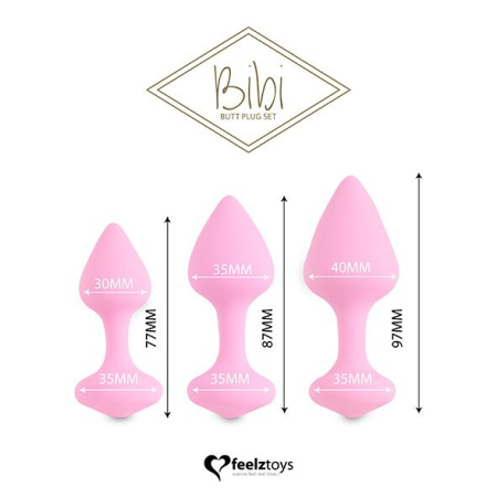 фото Набор силиконовых анальных пробок FeelzToys - Bibi Butt Plug Set 3 pcs Pink  || фото Набір силіконових анальних пробок FeelzToys - Bibi Butt Plug Set 3 pcs Pink 