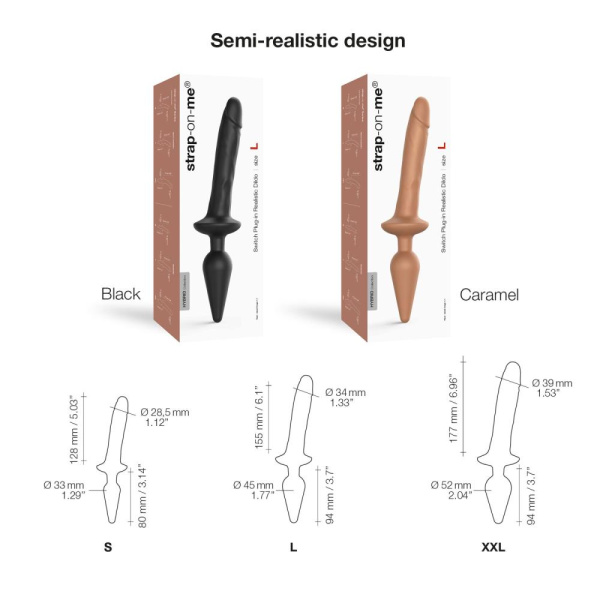 купити Анальна пробка з дилдо 2в1 Strap-On-Me SWITCH PLUG-IN REALISTIC DILDO Black XXL, діаметр 5,2/3,9 см