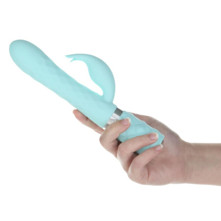 фото Роскошный кролик с ротацией и вибрацией Pillow Talk Lively, Teal, кристалл Сваровски, тройной отрост  || фото Розкішний кролик з ротацією та вібрацією Pillow Talk Lively Teal, кристал Сваровскі, потрійний відро 