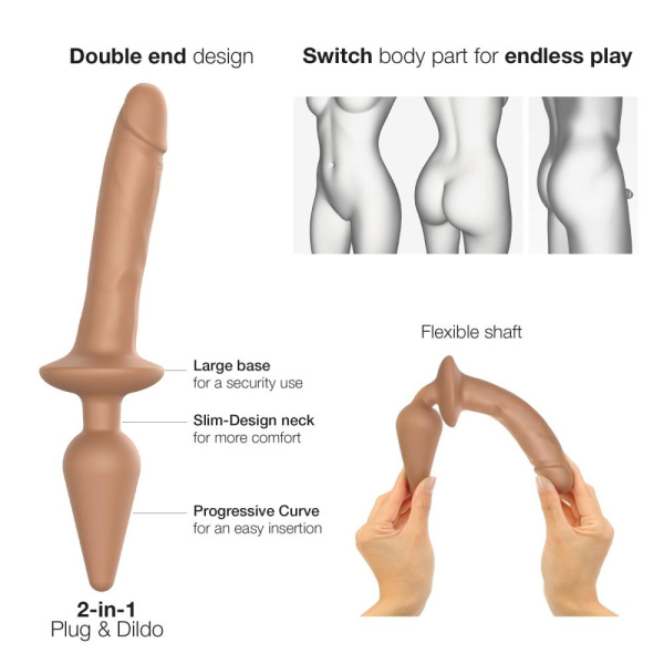 купити Анальна пробка з дилдо 2в1 Strap-On-Me SWITCH PLUG-IN REALISTIC DILDO Caramel S, діаметр 3,3/2,9 см