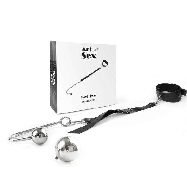 купить Анальный крюк 4 с ошейником из натуральной кожи Art of Sex - Anal hook, Черный