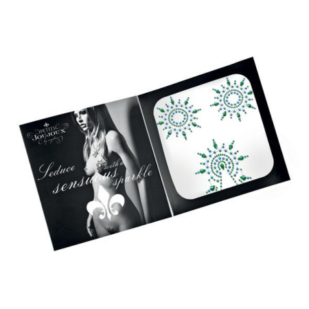 фото Пэстис из кристаллов Petits Joujoux Gloria set of 3 - Green/Blue, украшение на грудь и вульву  || фото Пестіс з кристалів Petits Joujoux Gloria set of 3 - Green/Blue, прикраса на груди та вульву 