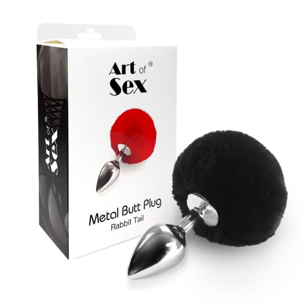 купить Металлическая анальная пробка М Art of Sex - Metal Butt plug Rabbit Tail, Черный