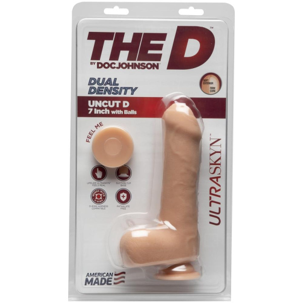 купить Фаллоимитатор Doc Johnson The D - Uncut D - 7 Inch With Balls ULTRASKYN, диаметр 4,5см, необрезанный