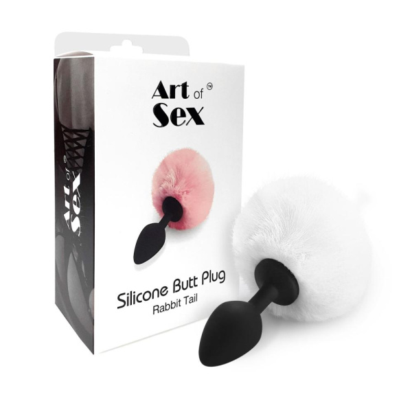 купить Силиконовая анальная пробка М Art of Sex - Silicone Bunny Tails Butt plug, цвет Белый, диаметр 3,5 с