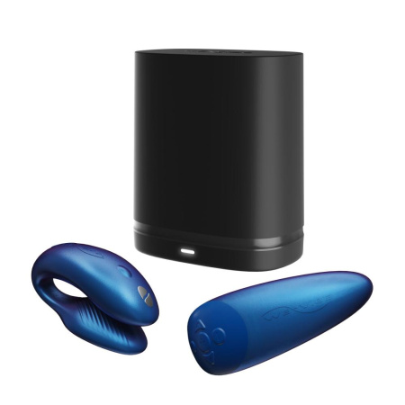 фото Смарт-вибратор для пар We-Vibe Chorus Cosmic Blue, сенсорное управление вибрациями сжатием пульта  || фото Смарт-вібратор для пар We-Vibe Chorus Cosmic Blue, сенсорне керування вібраціями стисненням пульта 