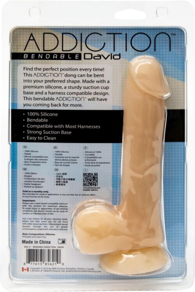 купить Фаллоимитатор с памятью формы, на присоске ADDICTION — DAVID 8″ Silicone Dong, вибропуля в подарок