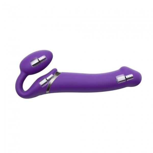 купить Безремневой страпон с вибрацией Strap-On-Me Vibrating Violet L, диаметр 3,7см, пульт ДУ, регулируемы