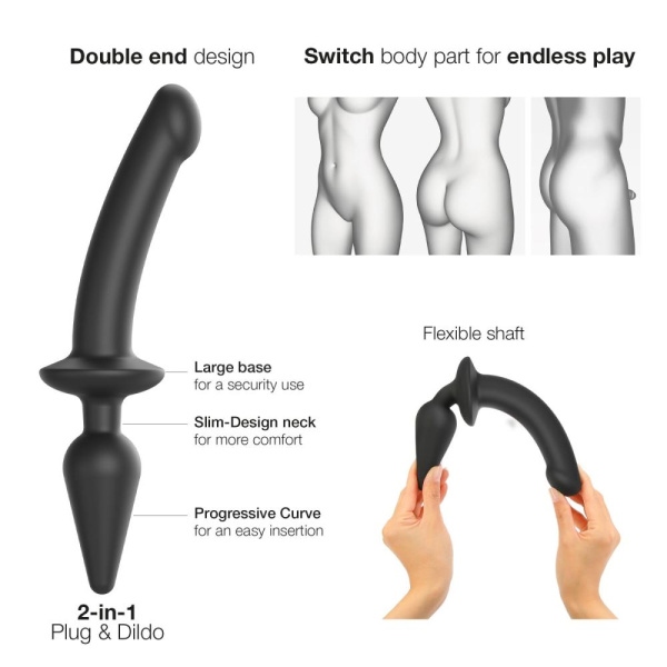 купити Анальна пробка з дилдо 2в1 Strap-On-Me SWITCH PLUG-IN DILDO Black S, діаметр 3,3/2,9 см