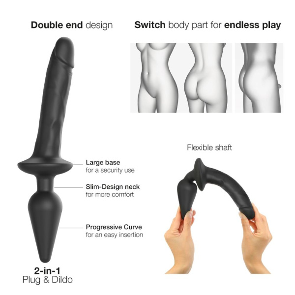 купити Анальна пробка з дилдо 2в1 Strap-On-Me SWITCH PLUG-IN REALISTIC DILDO Black XXL, діаметр 5,2/3,9 см