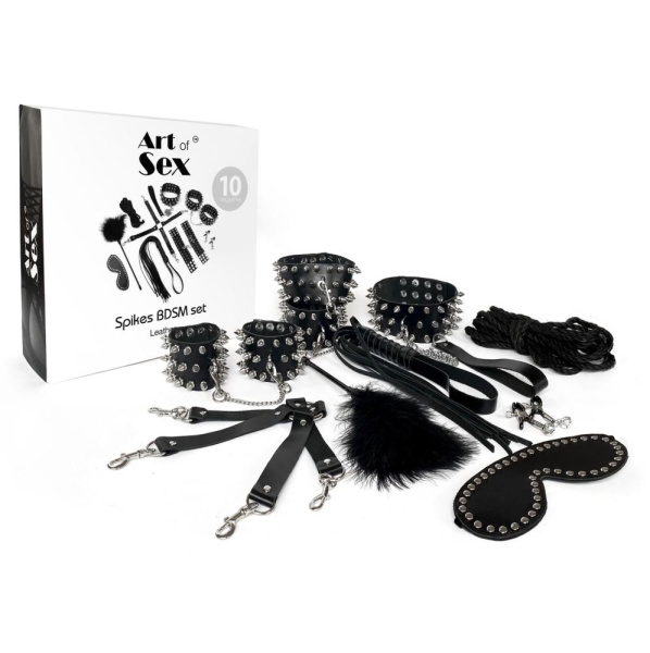 купить Набор Art of Sex - Spikes BDSM Set Leather, 10 предметов, натуральная кожа, Черный