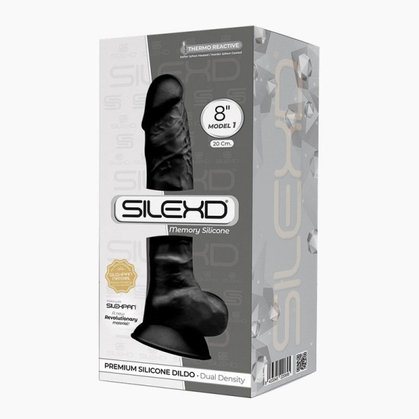 купить Фаллоимитатор SilexD Vetus Black (MODEL 1 size 8in), двухслойный, силикон+Silexpan, диаметр 4,2см