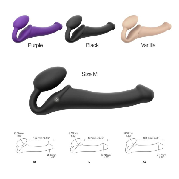 купить Безремневой страпон с вибрацией Strap-On-Me Vibrating Black M, диаметр 3,3см, пульт ДУ, регулируемый