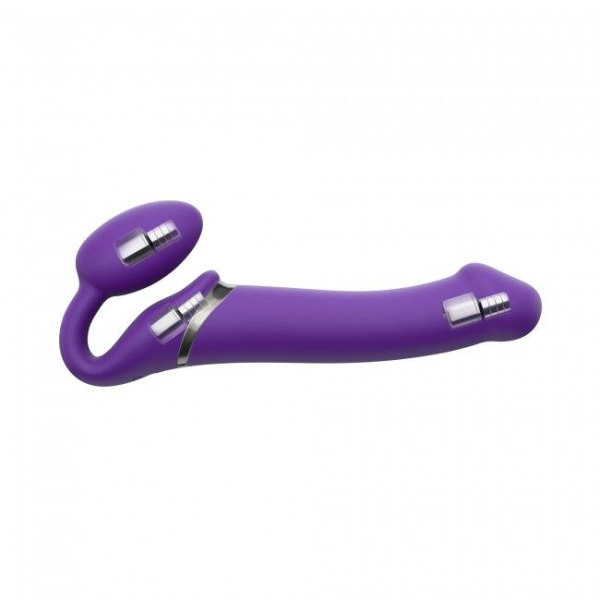 купить Безремневой страпон с вибрацией Strap-On-Me Vibrating Violet M диаметр 3,3см, пульт ДУ, регулируемый