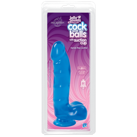 фото Фаллоимитатор Doc Johnson Jelly Jewels Cock & Balls Blue, диаметр 3,6см, антибактериальный ПВХ  || фото Фалоімітатор Doc Johnson Jelly Jewels Cock & Balls Blue, діаметр 3,6 см, антибактеріальний ПВХ 
