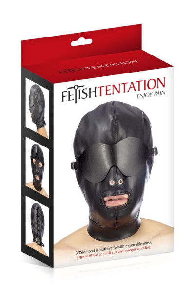 купить Капюшон для БДСМ со съемной маской Fetish Tentation BDSM hood in leatherette with removable mask
