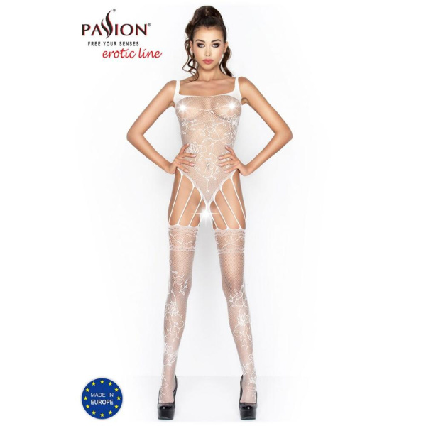 купить Бодистокинг Passion BS034 white, комбинезон, имитация боди и чулок
