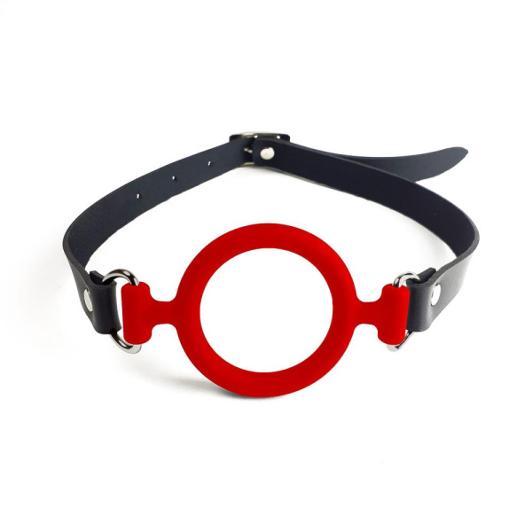 купить Кляп силиконовое кольцо натуральная кожа, Gag ring внутренний диаметр кольца 40 мм, Красный