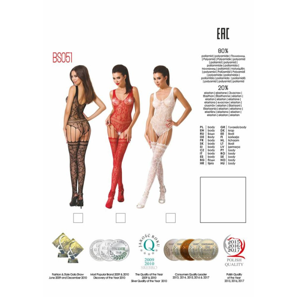 купить Бодистокинг Passion BS051 red, комбинезон, имитация чулок и боди