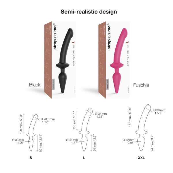 купити Анальна пробка з дилдо 2в1 Strap-On-Me SWITCH PLUG-IN DILDO Black XXL, діаметр 5,2/3,9 см