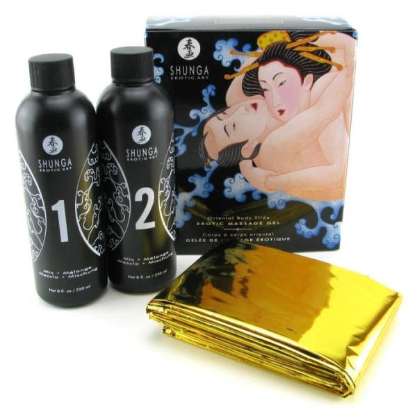 купить Гель для NURU массажа Shunga Oriental Body-to-Body - Exotic Fruits (2 x 225 мл) плюс простыня