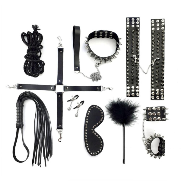 купить Набор Art of Sex - Spikes BDSM Set Leather, 10 предметов, натуральная кожа, Черный