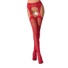 фото Эротические колготки-бодистокинг Passion S020 red, имитация ажурных чулок с высоким поясом