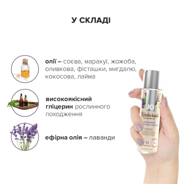 купить Массажное масло System JO – Naturals Massage Oil – Lavender & Vanilla с эфирными маслам (120 мл)