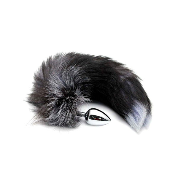 купить Металлическая анальная пробка Лисий хвост Alive Black And White Fox Tail M, диаметр 3,4 см