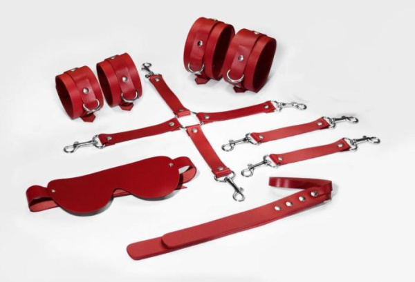 Набор Feral Feelings BDSM Kit 5 Red, наручники, поножи, коннектор, маска, паддл