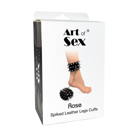 фото Поножи с шипами из натуральной кожи Art of Sex - Rose, цвет черный  || фото Поножі з шипами з натуральної шкіри Art of Sex, колір чорний 