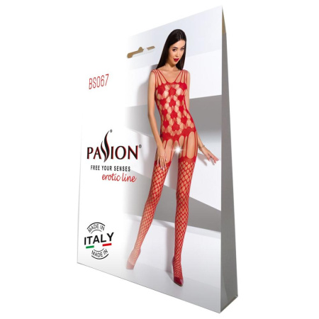 фото Бодистокинг Passion BS067 red, комбинезон, имитация чулок и топа на бретелях  || фото Бодістокінг Passion BS067 red, комбінезон, імітація панчох і топа на бретелях 