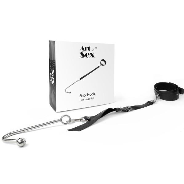 купить Анальный крюк 2 с ошейником из натуральной кожи Art of Sex - Anal hook, Черный